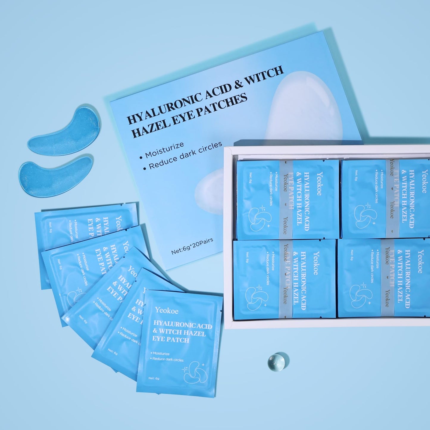 Yeokoe Under Eye Patches for Dark Circles,Puffy Eyes,20 Pairs Face Masks SkinCare With Hyaluronic Acid Witch Hazel for Moisturize