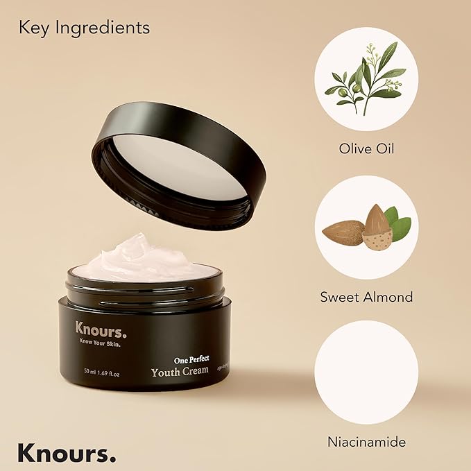 Knours Korean Cycle-Conscious 3 M's One Perfect Youth Cream | Women's Wellness | Niacinamide + Shea Butter | Clean Beauty | Sensitive, Dull, Aging Skin | Vegan | EWG Verified | 50ml/1.69oz