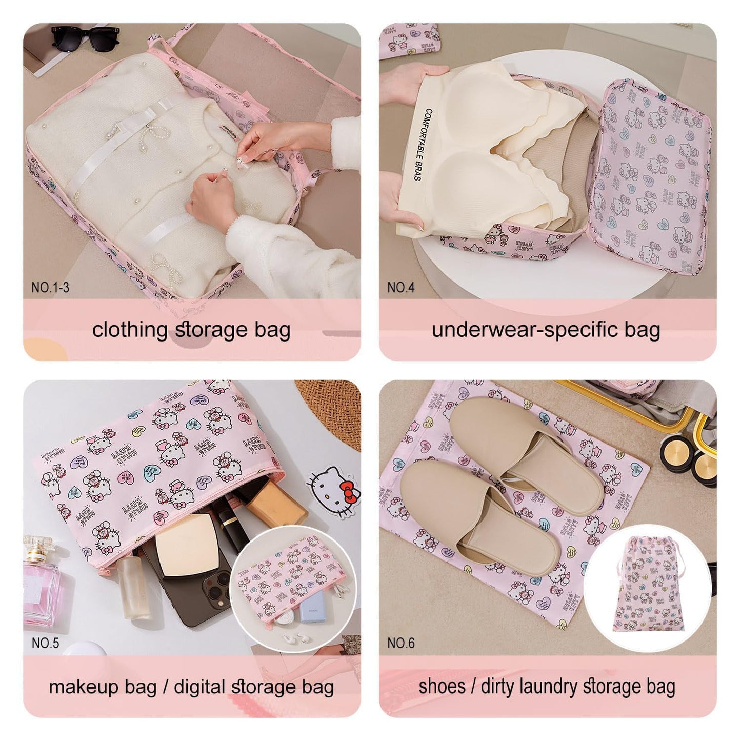 AmBealla 6 Set Travel Organizer,Packing Cubes for Travel Luggage Organizer Bags,Waterproof Pink Twill,Cute Packing Organizers for Business/Vacation,Women's Clothes Storage