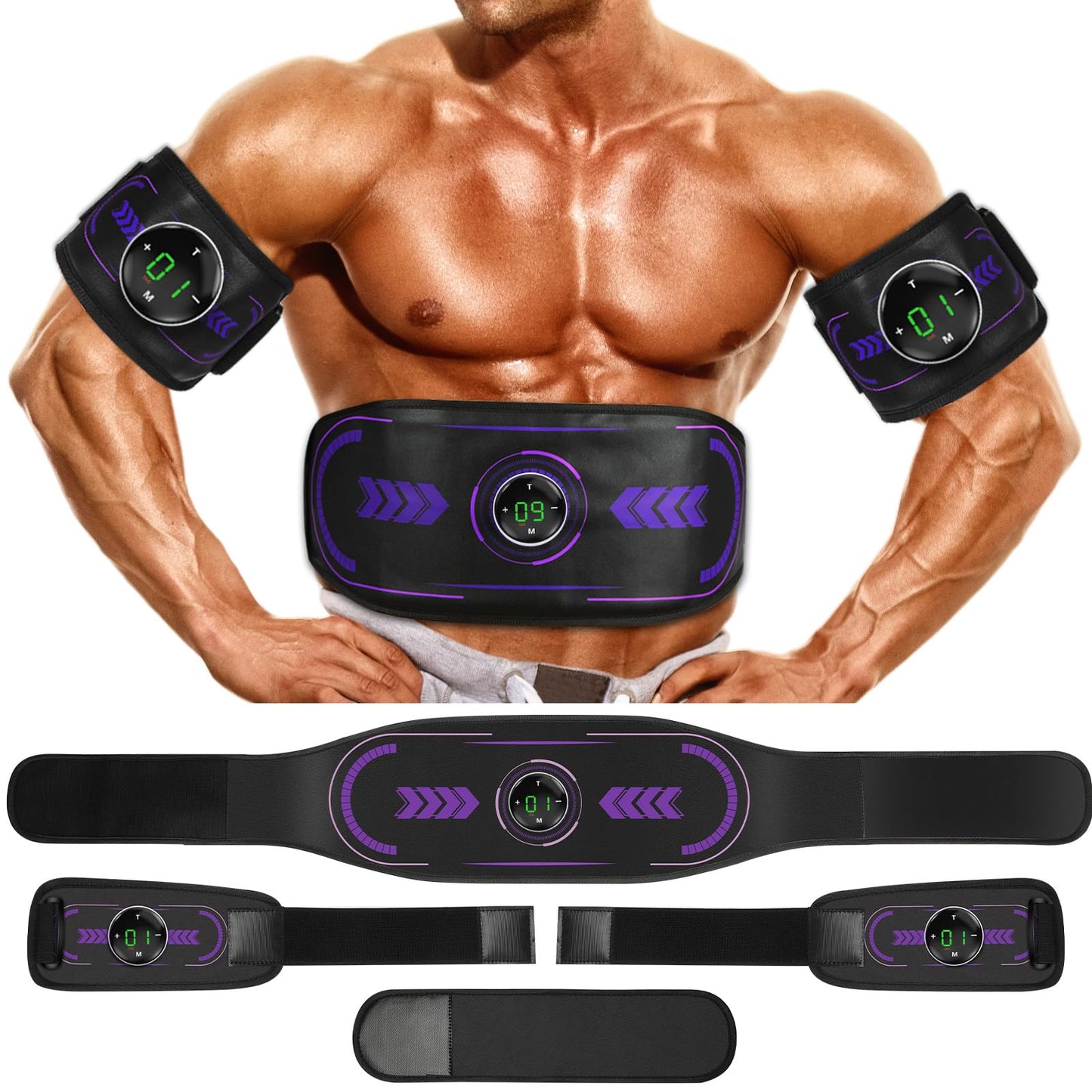 Abs Muscle Stimulator with TENS & PMS Function, Muscle Machine Workout Equipment, Ab Toning Belt for Abdomen/Arm/Leg, Ab Trainer for Home Gym Use