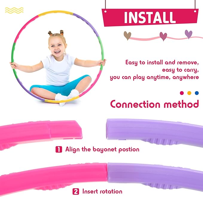 Chivao 8 Pack Color Detachable Hoop Fitness Waist Exercise Ring Plastic Exercise Hoop Adjustable Weight Size Plastic Adult Party Supplies Game Sport Gymnastic