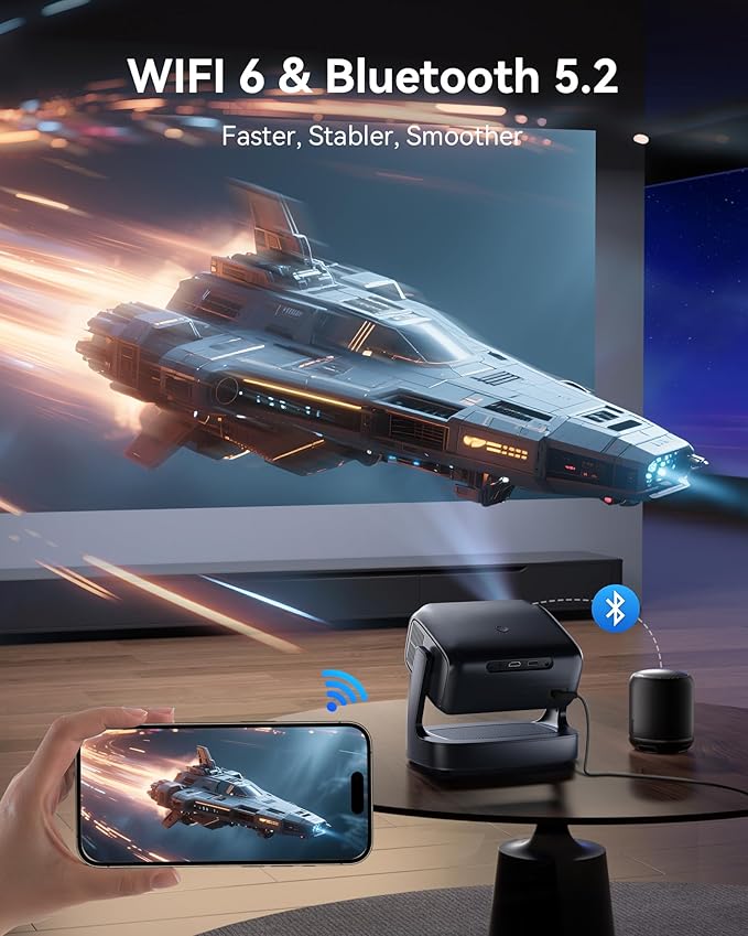 4K Projector with WiFi and Bluetooth, 1800 ANSI Outdoor Movie Projector with Built-in 10,000+ Apps, Native 1080P Portable Smart Home Proyector, Voice Control & Auto Focus/Keystone, Dual Speaker