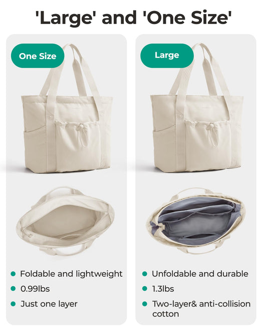 BAGSMART Foldable Tote Bag with Drawstring Bag, Large Tote Bag Shoulder Bag Top Handle Handbag for Travel, Work, Beach, Gym