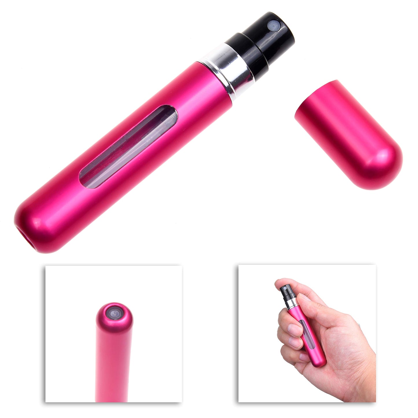 Kare & Kind 4x Mini Perfume Atomizer Bottles - Refillable Pump Spray Cases - Stainless Outer Shell with Transparent Glass Vial - For Perfumes, Body Sprays, Facial Mists, Oils - (Green/Blue/Pink/Red)