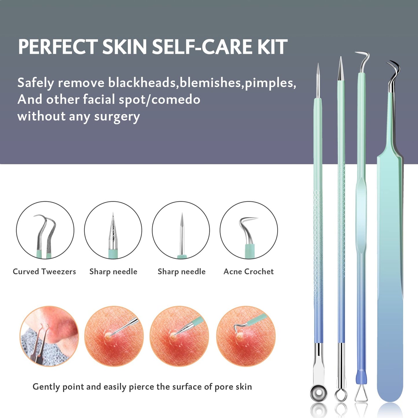 Blackhead Remover Tools MENOLY 10Pcs Pimple Popper Tool Kit, Blackhead Remover Extractor Tools, Acne Kit for Blackhead,Blemish,Zit Whitehead and Comedone Extractor Tool with Leather Bag