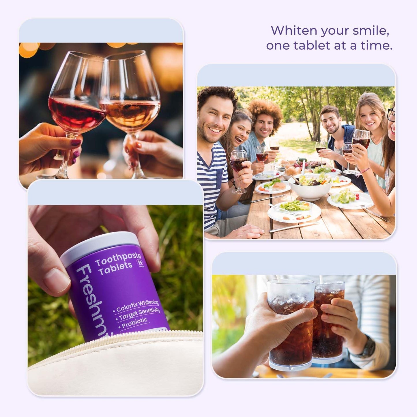 Freshmile Whitening Toothpaste Tablets with Nano-Hydroxyapatite (NHA) Purple Toothpaste for Teeth Whitening Fluoride-Free, for Sensitive Teeth & Gums, Travel-Friendly Tabs (60 Count)