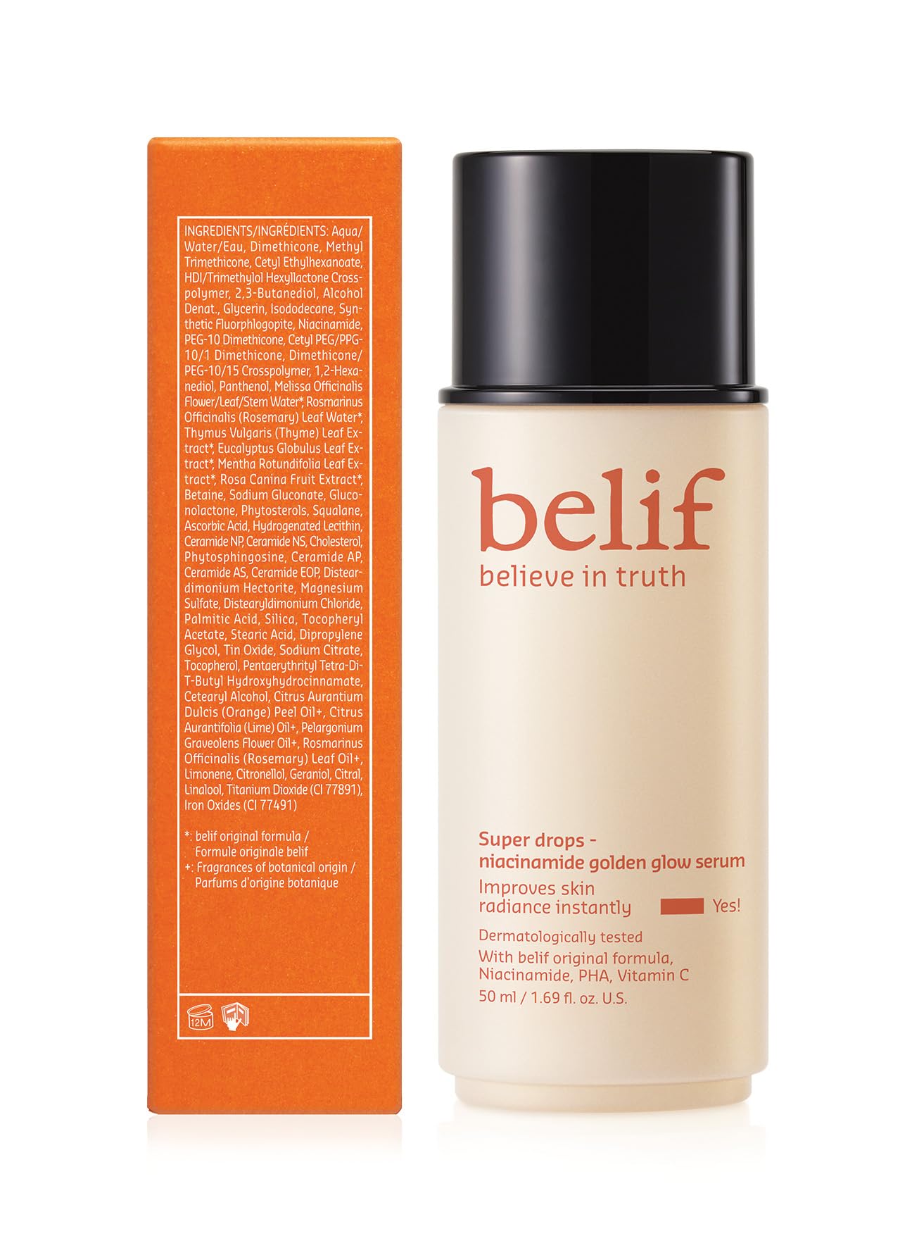 belif Vitamin C Golden Glow Serum for Face & Body – Brightening Luminizer & Hydrating Makeup Primer, Blur Pores & Even Skin Texture with Niacinamide & PHA, Korean Skincare, 1.69 fl.oz