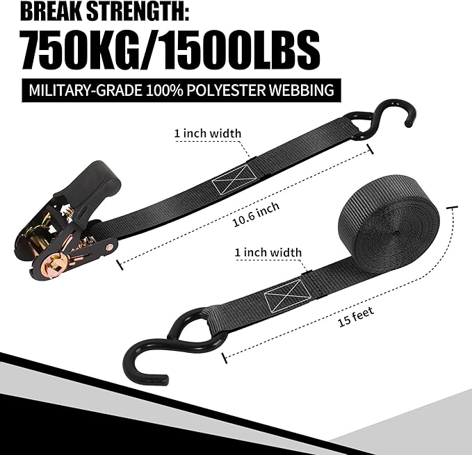 Cartman 1" x 15' Ratchet Tie Down up to 1500lbs 6pk in Carry Bag, Cargo Straps