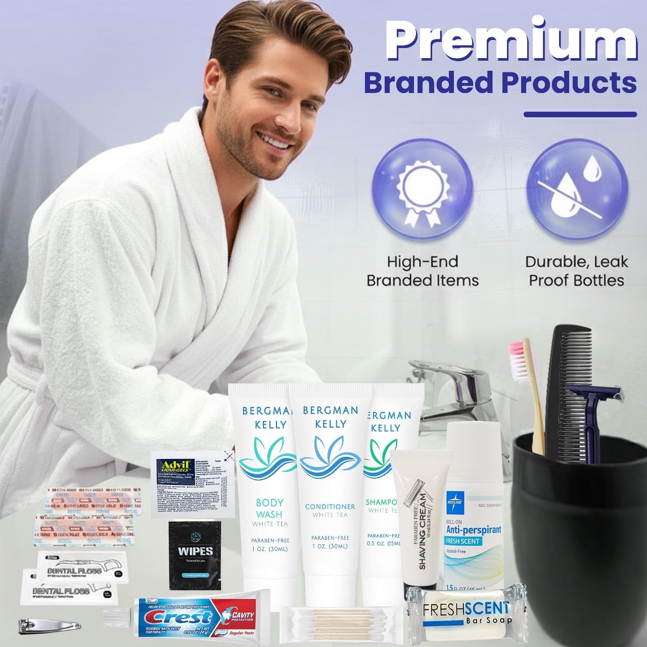 Trektote Travel Toiletry Kit for Men and Women – 20 Piece Set of Travel Size Toiletries, TSA Compliant, Includes Shampoo and Conditioner, Body Wash, Toiletry Bag & More