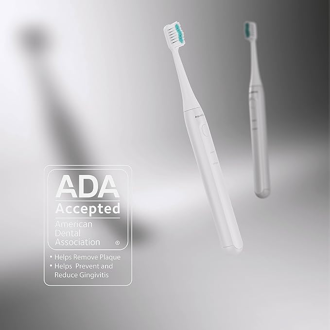 Aquasonic Icon ADA-Accepted Rechargeable Toothbrush | Magnetic Holder & Slim Travel Case | 2 Brushing Modes & Smart Timers | Gentle Micro-Vibrations (Pearl)