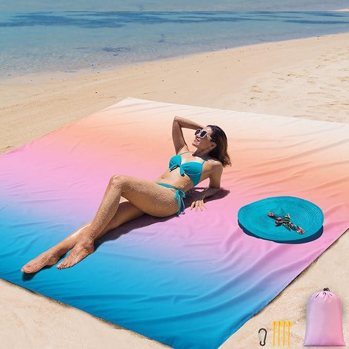 AISPARKY Beach Blanket Waterproof Sandproof Extra Large Beach Mat 79" X 83"/120"x108" for 2-8 Adults Quick Drying Durable Outdoor Picnic Mat for Travel, Camping, Hiking