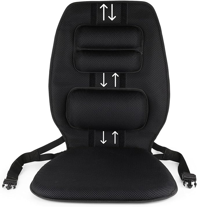 FOMI Gel Seat Cushion and Adjustable Back Support | Lumbar Pillow Flexible Placement for Upper Lower Thoracic, Coccyx, Pressure Sore Pain Relief | for Car, Office Chair, Gaming, Stadium | Posture Aid