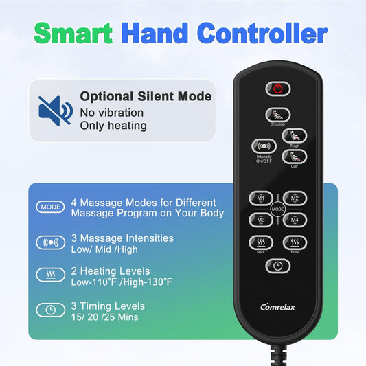 Full Body Massage Mat with Heat, Back Massage Pad with Lumbar Traction, Heating Pillow-Equipped, 4 Massage Modes & 6 Quieter Motors, Adjustable Waist to Fit 5'0-6'2, Foldable & Portable Design