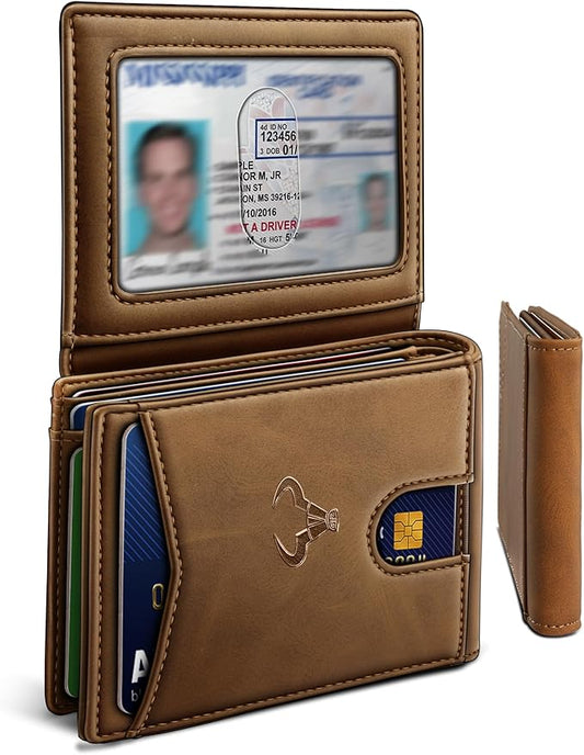 BULLIANT Men Wallet, Slim Leather Wallet Front Pocket Card Holder Gift For Men 11 Slots RFID Blocking