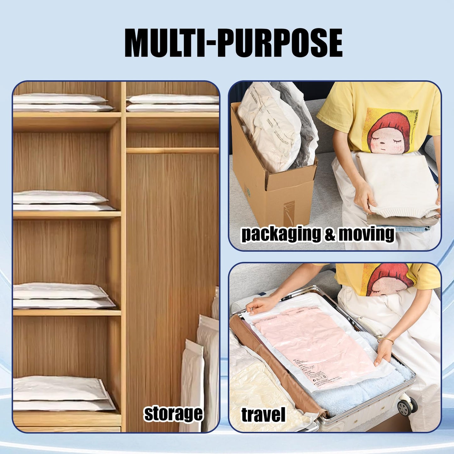 10 Pack Medium Vacuum Storage Bags,Sturdy Leak-Free Vacuum Seal Bags,Reusable 80% Space Saver Vacuum Seal Bags for Clothes, Pillows,Bedding, Blankets, Comforters,Travel Luggage,Hand Pump Included