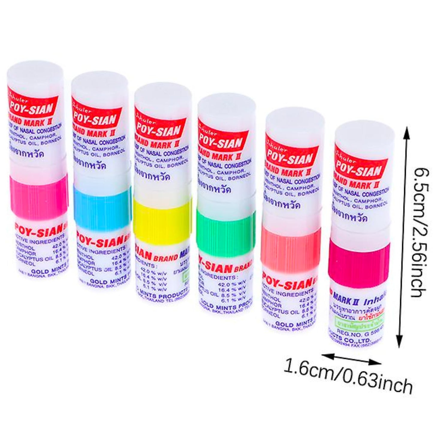 POY-SIAN Mark II Menthol Aromatherapy Nasal Inhaler, Natural Herbal Remedy with Cooling Essential Oils Poysian (Pack of 6)