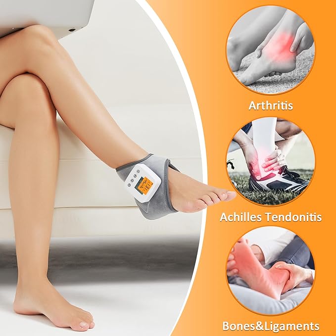 Ankle Massager for Pain Relief,Cordless Ankle Heating Pad with Heat Vibration Massage for Achilles Tendonitis,Rechargeable Heated Brace Wrap Warmer,3 Vibration and Heating, Auto Shut Off
