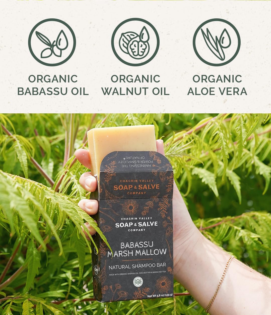 Chagrin Valley Soap & Salve Organic Babassu & Marsh Mallow Hair Shampoo Bar, Citrus Ginger Scent, 5.6 oz - For all Hair Care Types - Sulfate-Free, Vegan, Travel Shampoo that Adds Body, Bounce & Shine