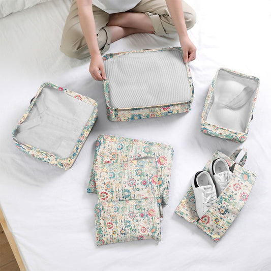 BHAHB 7 Set Packing Cubes Travel Luggage Organizers for Suitcase Travel Accessories with Shoe Bag for Girls Women Aesthetic Cute Boho Bohemian-Green Floral