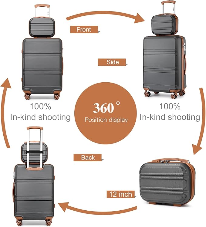 Kono Suitcase Set 3 Piece Luggage Set Expandable(only 28") Carry On Hardside Luggage with TSA Lock Spinner Wheels (Apricot Grey, 6 piece set)