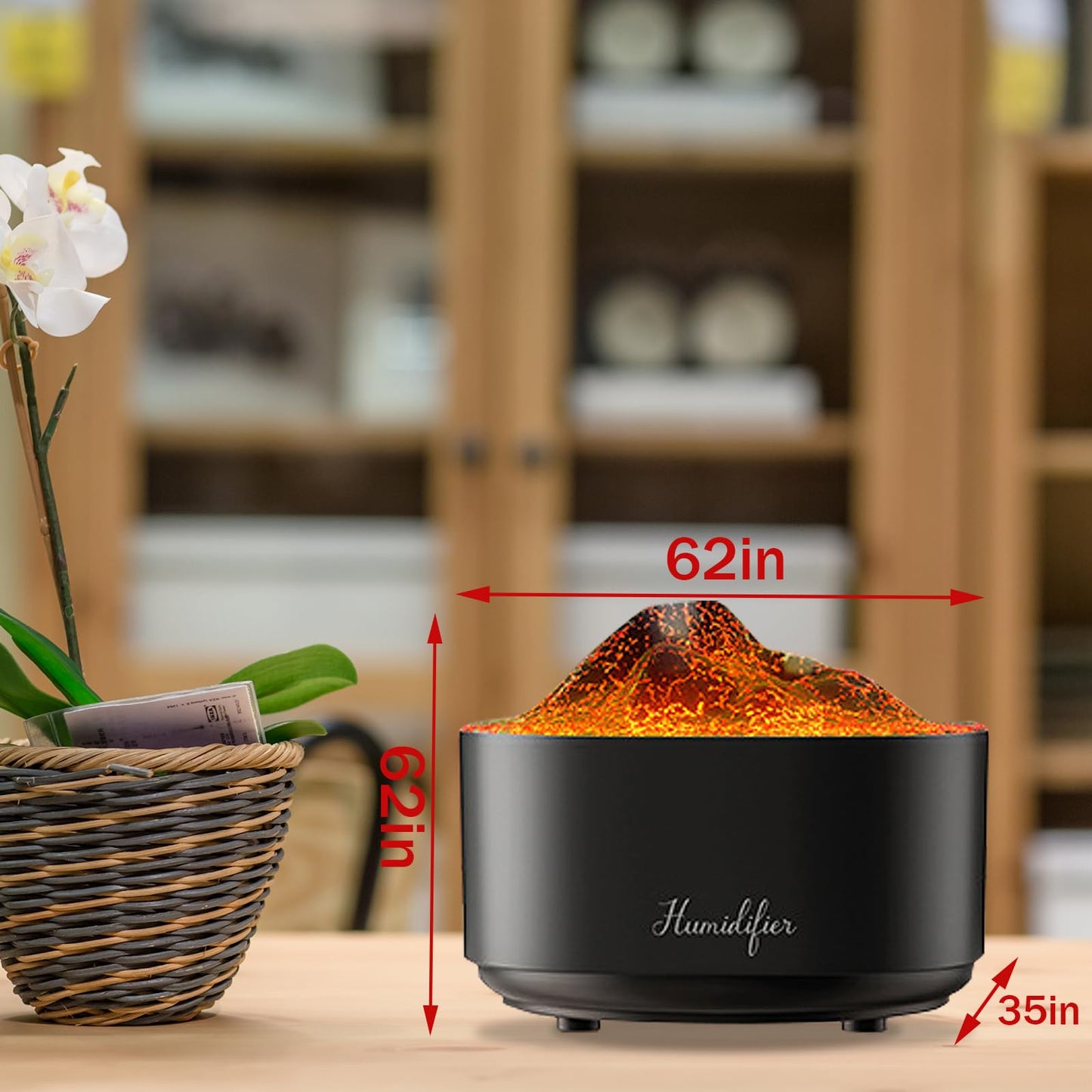 Humidifier for Bedroom,1.5L Volcano Essential Oil Diffuser,Air Diffuser with Premium Flame Lights Dual Nozzle Design, Auto Shut-Off USB Desk Humidifier, Ultra-Silent for Bedroom Travel Office.