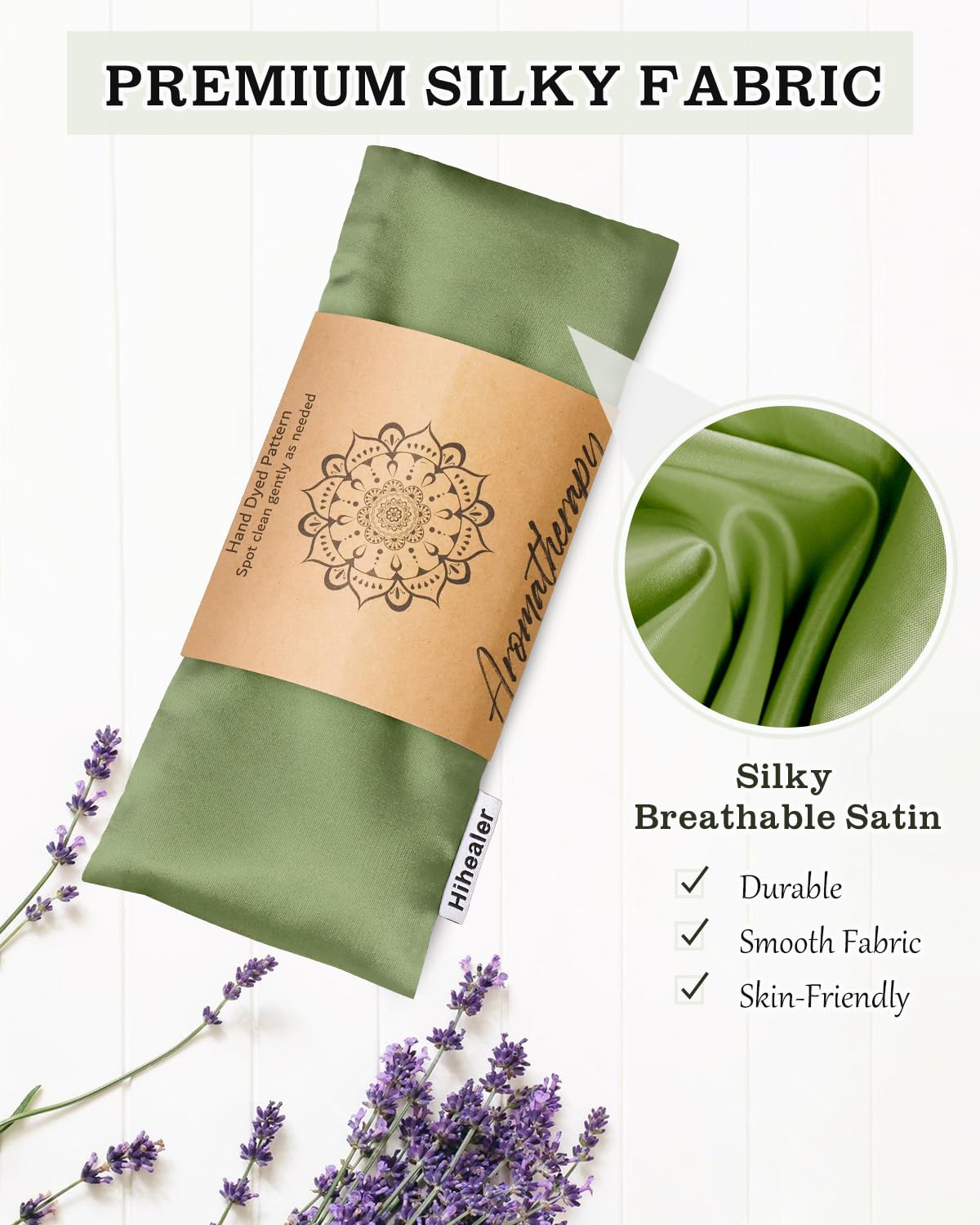 Eye Pillow for Sleeping, Headache Relief, Sinus Pressure, Weighted Eye Mask for Relaxation, Yoga, Moist Heat Eye Compress, Meditation Accessories, Lavender Gift Set for Women (Green (Silk))