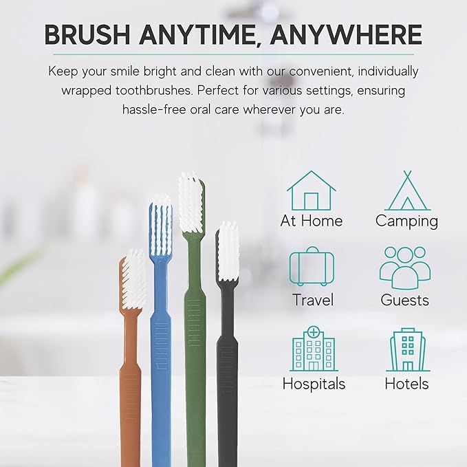 Avistar 40 Prepasted Disposable Toothbrushes Individually Wrapped - Single Use Pre Pasted Disposable Toothbrushes with Toothpaste Built in - Waterless Toothbrush for Travel, Guests, Hotel, & Camping
