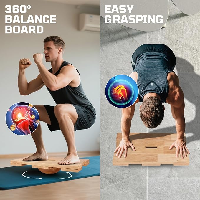 Betesine 3-in-1 Balance Board with Resistance Bands & Detachable Dome – Premium Rubberwood Balance Trainer for Core Strength, Stability, Yoga, and Full-Body Workouts – Non-Slip Surface for Home Gym