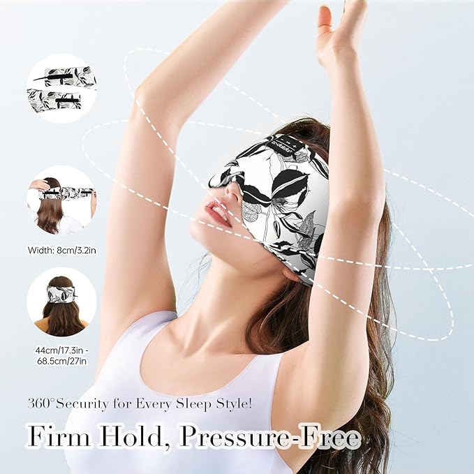 LC-dolida Sleep Mask with Bluetooth Headphones, Extra Large Silk Eye Mask for Sleeping Side Day Sleepers, Sleep Headphones Bluetooth 5.4 for Women Men with Thin Speaker, Blackout, Comfort, Microphone