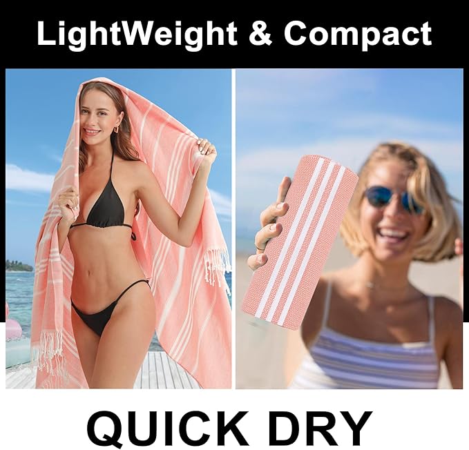 2 Packs Cotton Turkish Beach Towels Quick Dry Sand Free Soft Absorbent Extra Large Xl Big Blanket Adult Oversized Bath Pool Swim Towel Set Bulk Multipack Lightweight Thin Sandless Fast Drying Compact