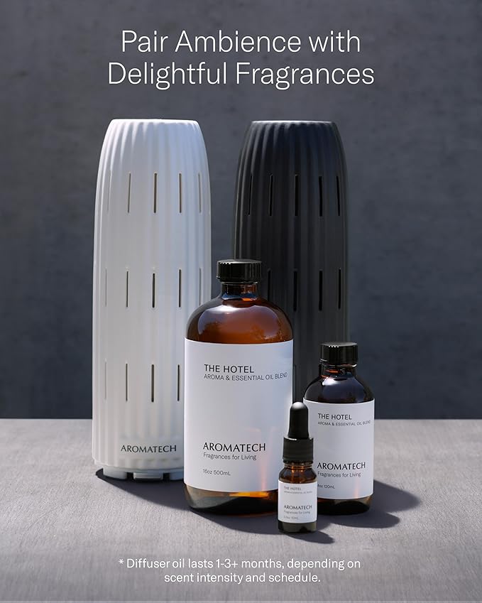 AromaTech Ambience Scent Diffuser for Essential Oil Blends & Fragrances – Waterless Scent Machine w/Bluetooth for Home, Bathroom Boutiques, Hotel, Spa – Charcoal