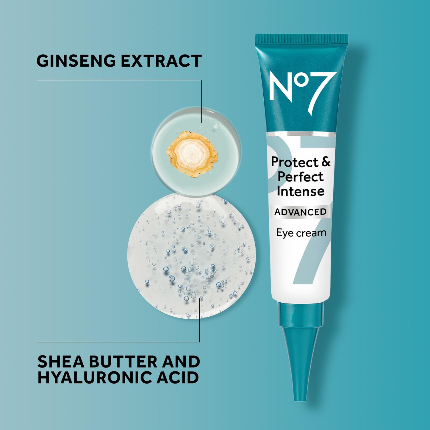 No7 Protect & Perfect Eye Cream - Intense Advanced Under Eye Cream for Dark Circles - Enriched with Hydrating Hyaluronic Acid and Nourishing Shea Butter to Revive Tired-Looking Eyes (0.5 Fl Oz)