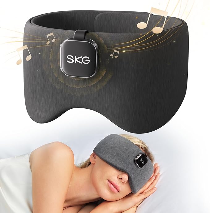 SKG White Noise Machine Eye Mask - 100% Light Blocking Sleep Mask, 27 Soothing Sounds, 3D Surround, 12H Battery Life, Portable & Easy Storage, Noise Canceling for Office & Sleeping