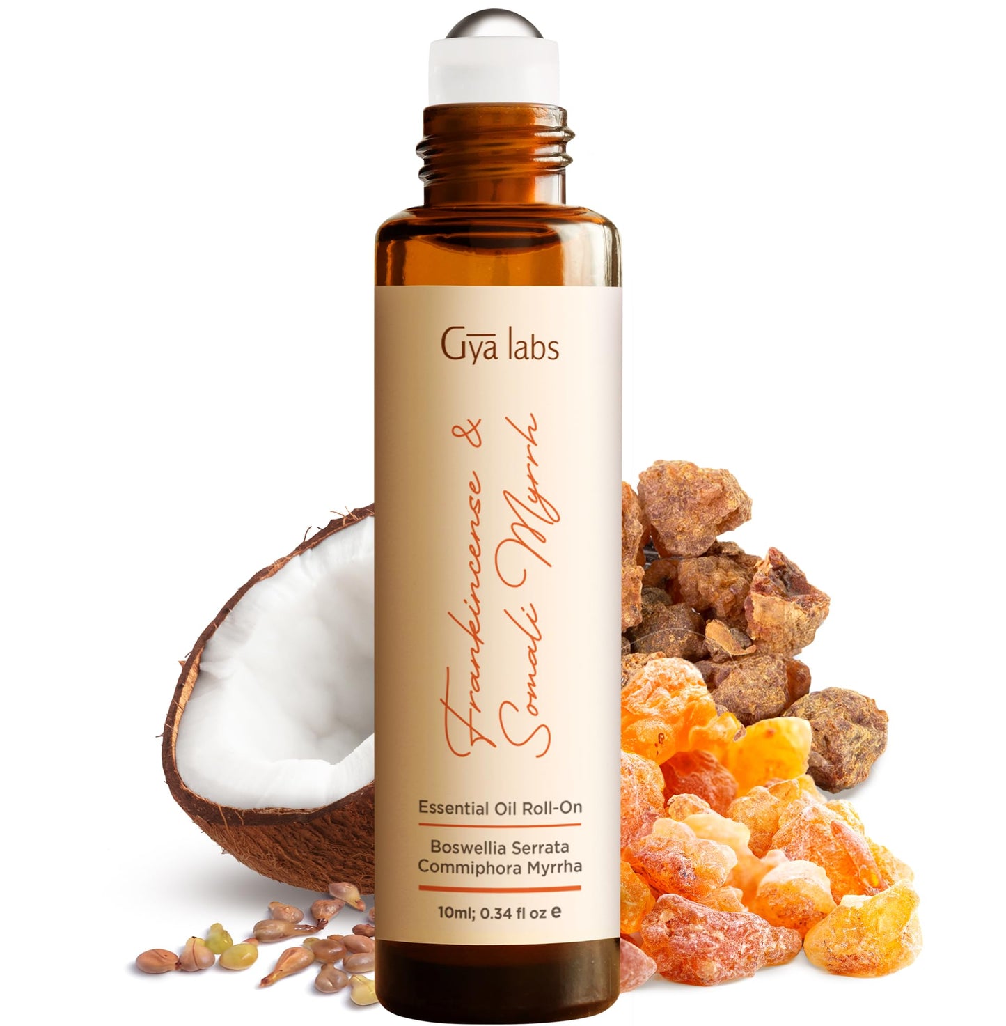 Gya Labs Frankincense and Somali Myrrh Essential Oil Roll on - 100% Pure Natural Frankincense for Face, Myrrh for Skin, Body Ache Comfort, Aromatherapy, Travel Size (0.34 Fl Oz)