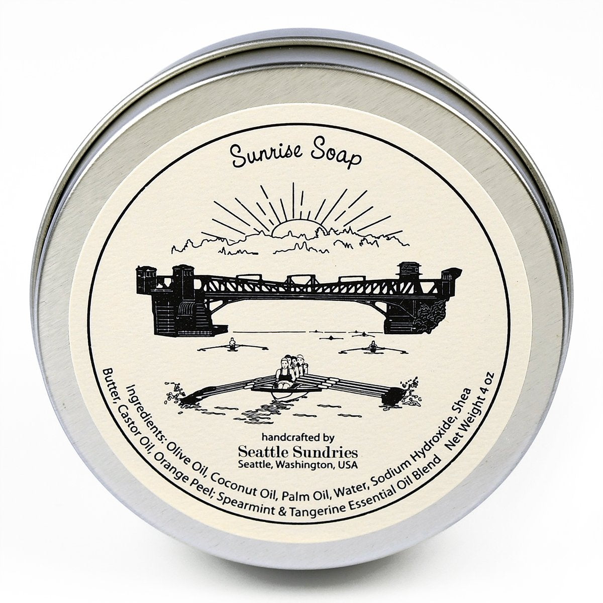 Seattle Sundries Refreshing Citrus Mint Soap for Men & Women - 1 (4oz) Moisturizing Shea Butter Bar Soap in a Low Waste Gift Tin - Rowing Gift Idea