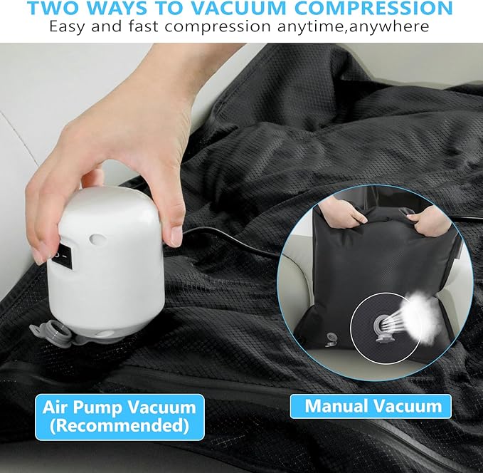 2PC Professional Vacuum Bags for Travel with 55W Super Power Electric Pump, Dobaly IP67 Reusable Vacuum Compression Bags for Suitcases and Backpack Space Saver Vacuum Bags Durable(2 Large+Pump)