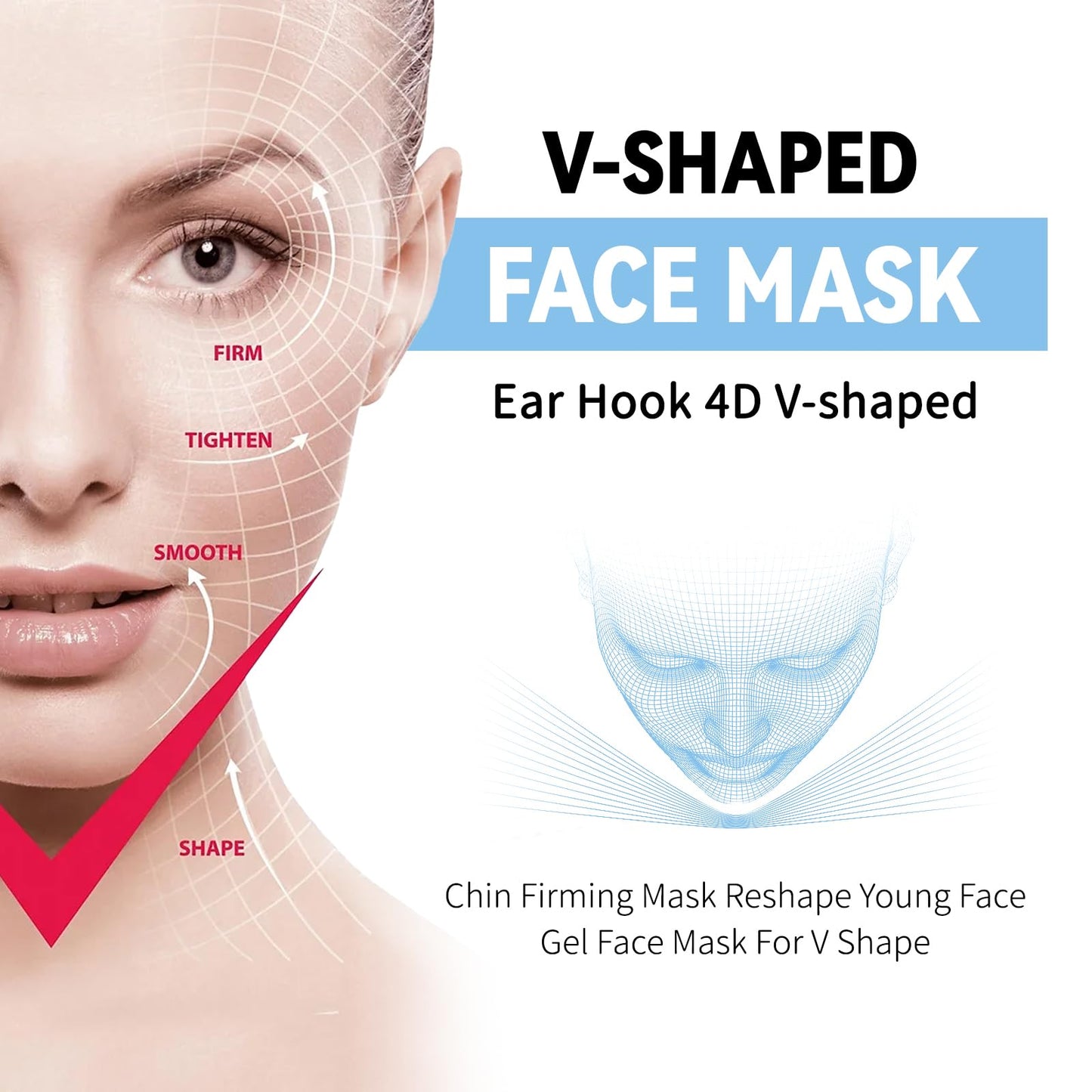 Felico V Line Lifting Mask, 5 Pcs V-Shaped Face Mask, Hydrogel Collagen Mask with Aloe Vera, Neck Tightening Tape Patch Jawline Contour Firming Band, Creating V-shaped Face Full of Vitality