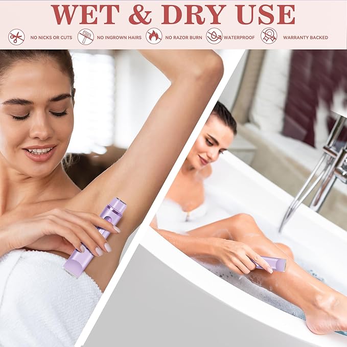 Bikini Trimmer for Women 2in1 High Power Epilators Hair Removal Waterproof Electric Razors Women's Electric Razor Pubic Hair Trimmer Shaver for Women for Ladies Pubic，Face， Underarms，Legs (Purple)