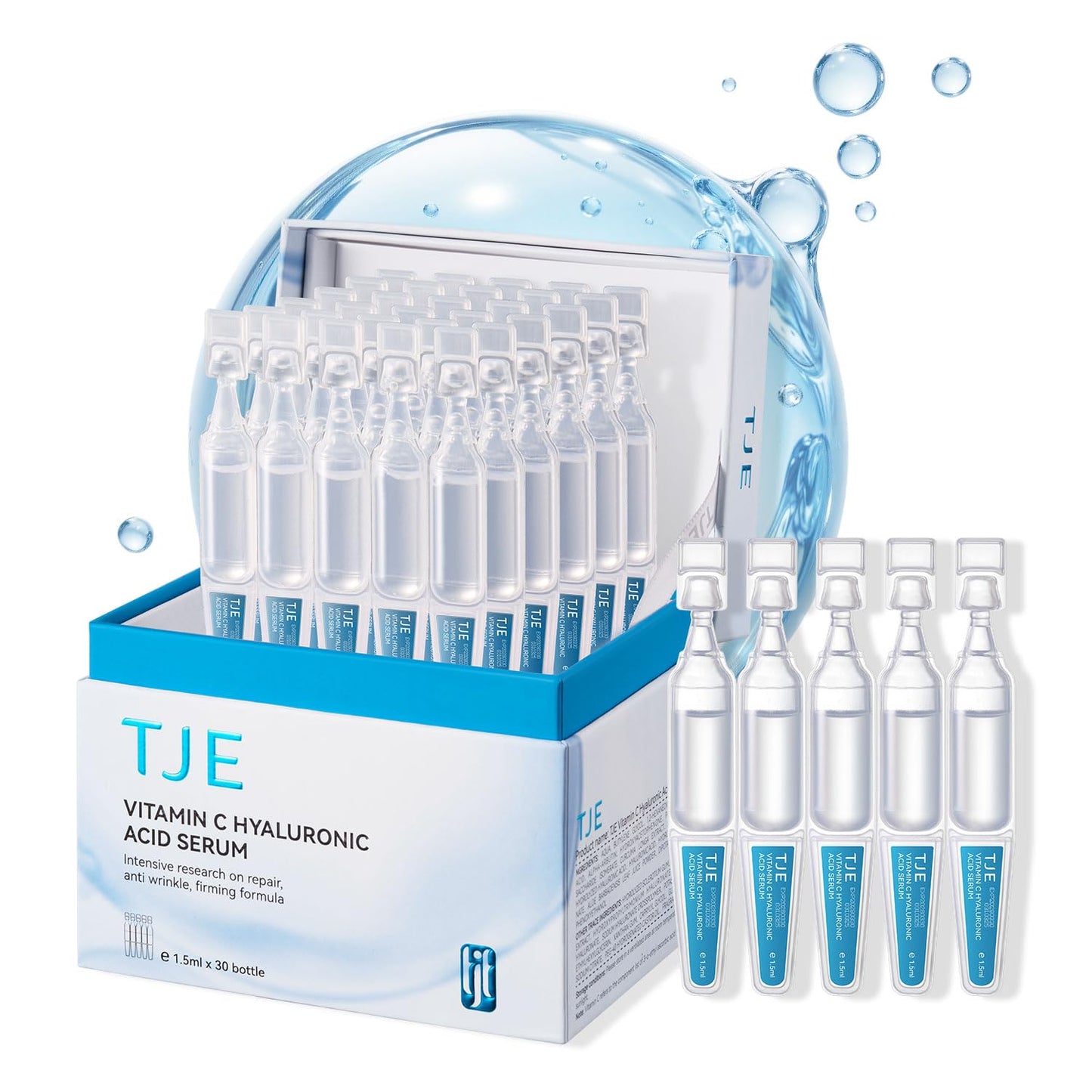 30 PCS Vitamin C Hyaluronic Acid Serum for Face, Ultra Hydrating Anti-Aging & Skin Firming Serum, Wrinkle-Reducing, Fast Absorbing, Deep Moisturizing