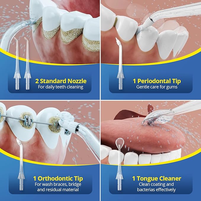 Brezz Water Dental Flosser Pick:Professional for Teeth Cleaning,4 Modes Cordless, Rechargeable IPX 7Waterproof,300ML Large Tank,Electric,Portable Home Travel,5Tips Flossing,Powerful Battery (White)