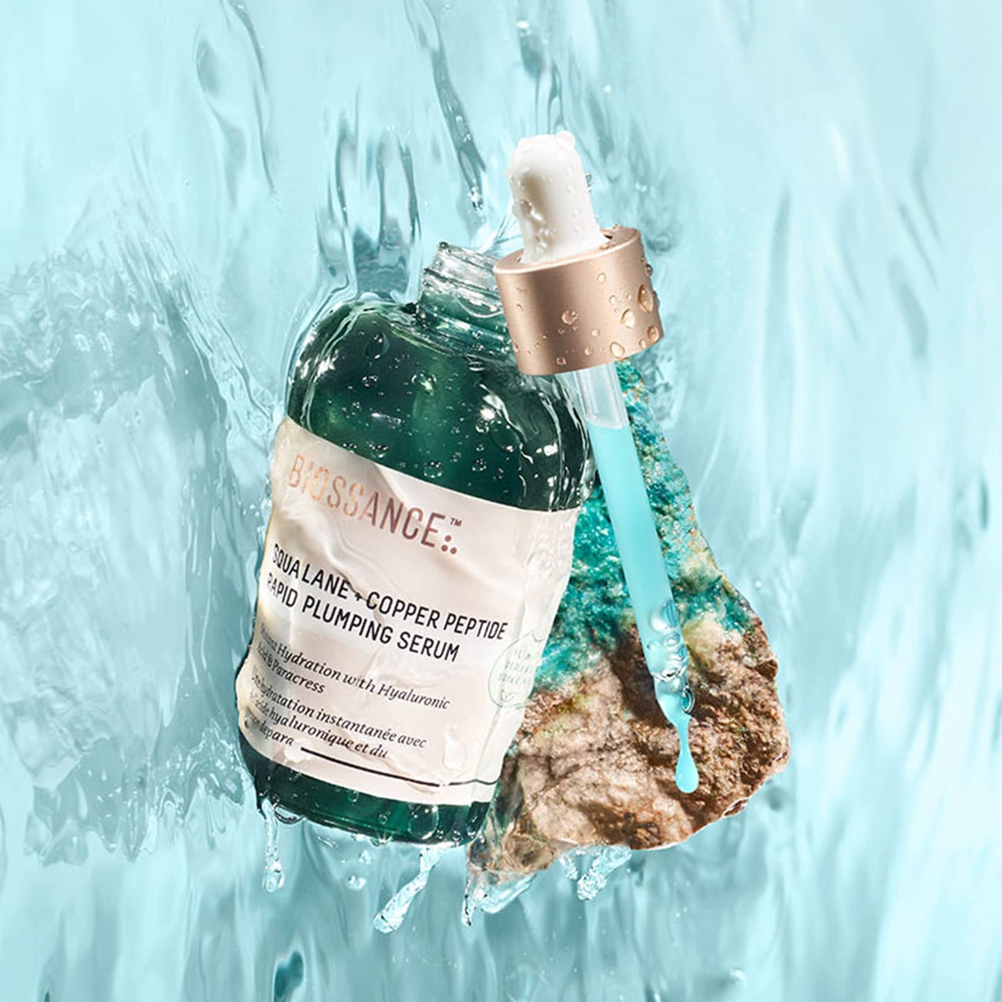 Biossance Squalane + Copper Peptide Rapid Plumping Serum - Face Serum for All Skin Types - Visibly Plumping + Firming Skin, Fine Lines + Wrinkles, Vegan Copper Peptides, Hyaluronic Acid - 0.4oz