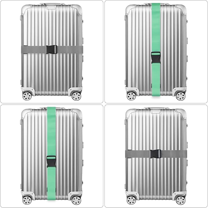 4 Pack Luggage Straps for suitcases-4 pcs Extra Long Suitcase Straps TSA Approved Luggage Belt with Buckle, Adjustable Travel Belt for Luggage for 20'' - 32'' Suitcases (Mint Green and Grey)