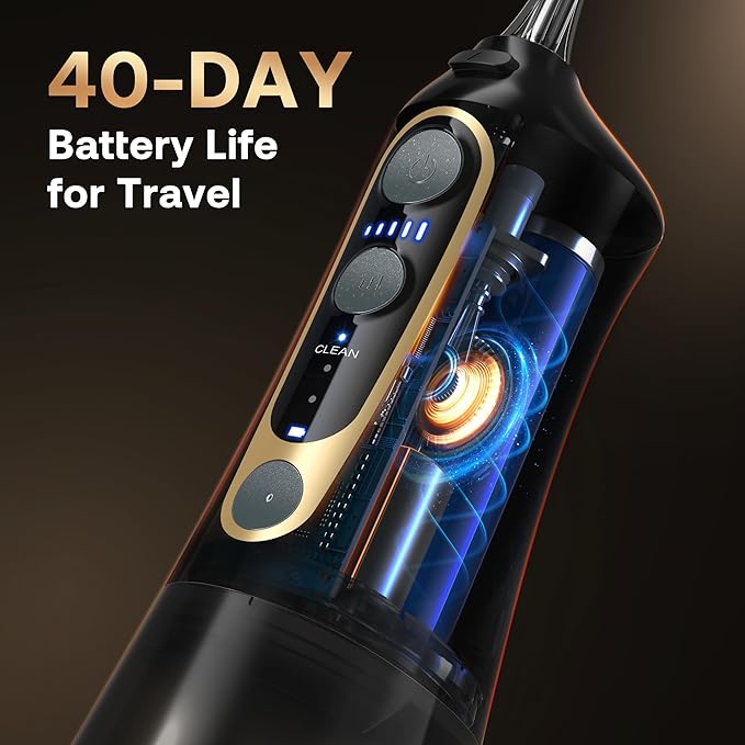 Bitvae C6 Water Dental Flosser Teeth Pick, Cordless Flosser for Travel with 6 Jet Tips, 3 Modes 5 intensities, IPX7 Waterproof Portable & Rechargeable Oral Irrigator Cleaner, Black