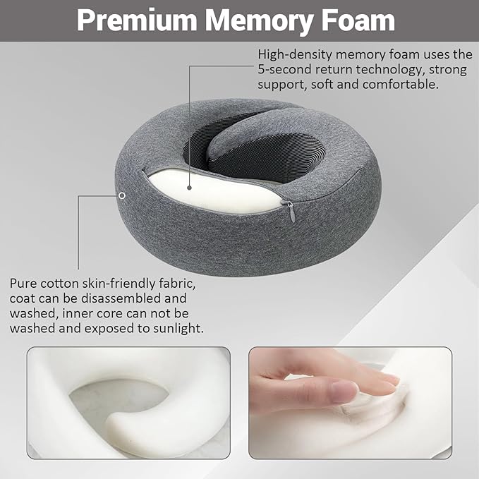 Outney™ Travel Pillow for Airplanes 2025 Veritable Chin Support Travel Neck Pillow 100% Pure Memory Foam Full Neck Surround Pillows for Traveling Flight Sleeping Portable Travel Essentials (Grey)