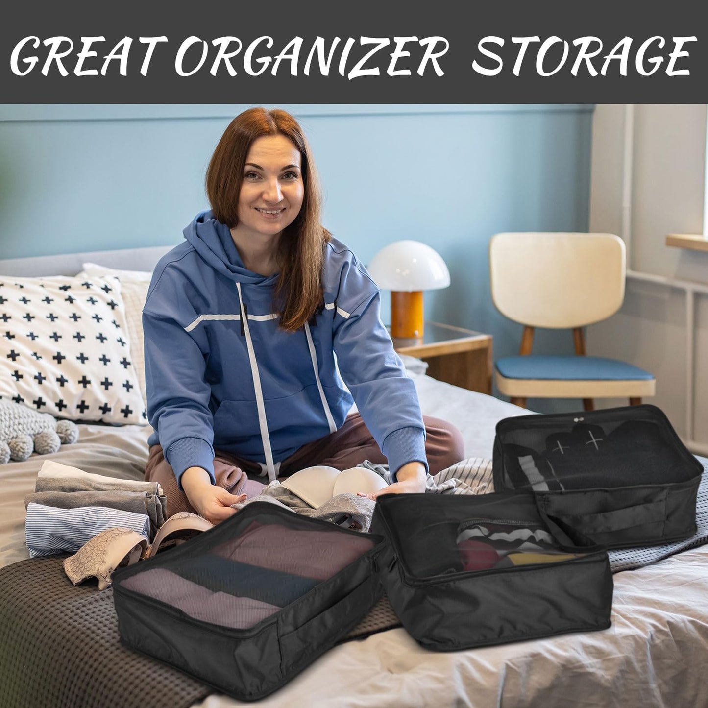 Silkfly 12 Pcs Packing Cubes for Suitcase Travel Luggage Bags Bulk Mesh Organizer Set for Hiking Camping Backpacking Clothes Accessories (Black,XL, L, M Size)