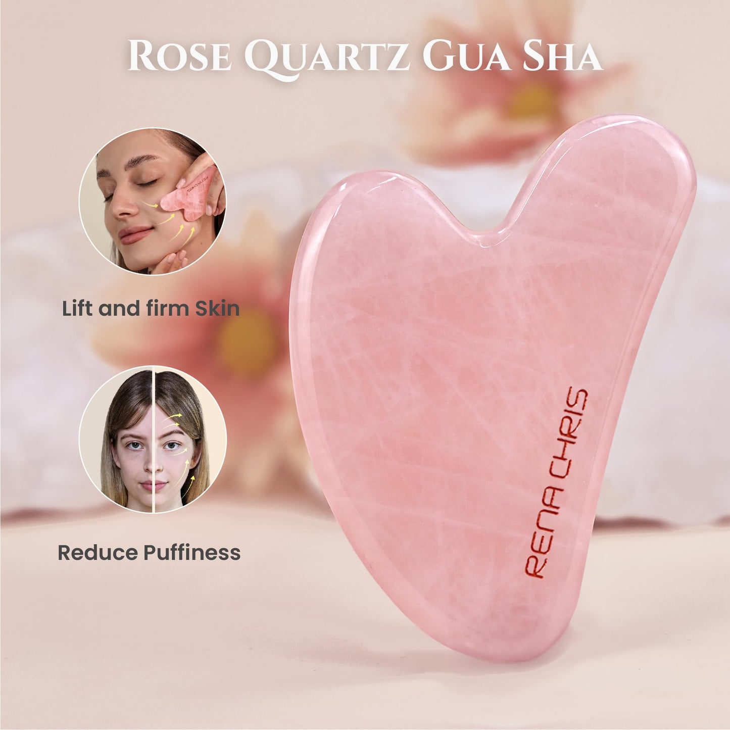 Rena Chris Facial Roller and Gua Sha Set - Jade Gua Sha Facial Tools & Face Roller with Aluminum Alloy Handle and 316 Stainless Steel Shaft for Puffiness Reducing,Skin Care Gift for Women