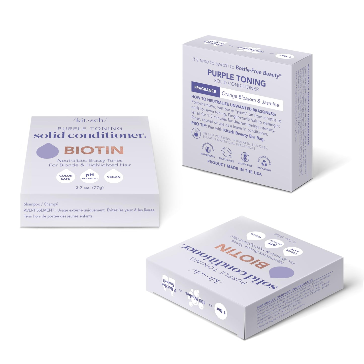 Kitsch Toning Purple Conditioner For Blondes & Color Treated Hair - Conditioner Bar For Women & Men - With Biotin for Strengthening & Neutralizing Brassy Tones - Vegan, Silicone & Sulfate Free - 2.7oz