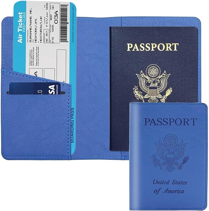 Cnycmy Passport Holder for Travel–Slim Travel Organizer for Passport, RFID Blocking,Boarding Pass, Credit Cards | Vegan Leather & Anti-Theft Design (Blue5)