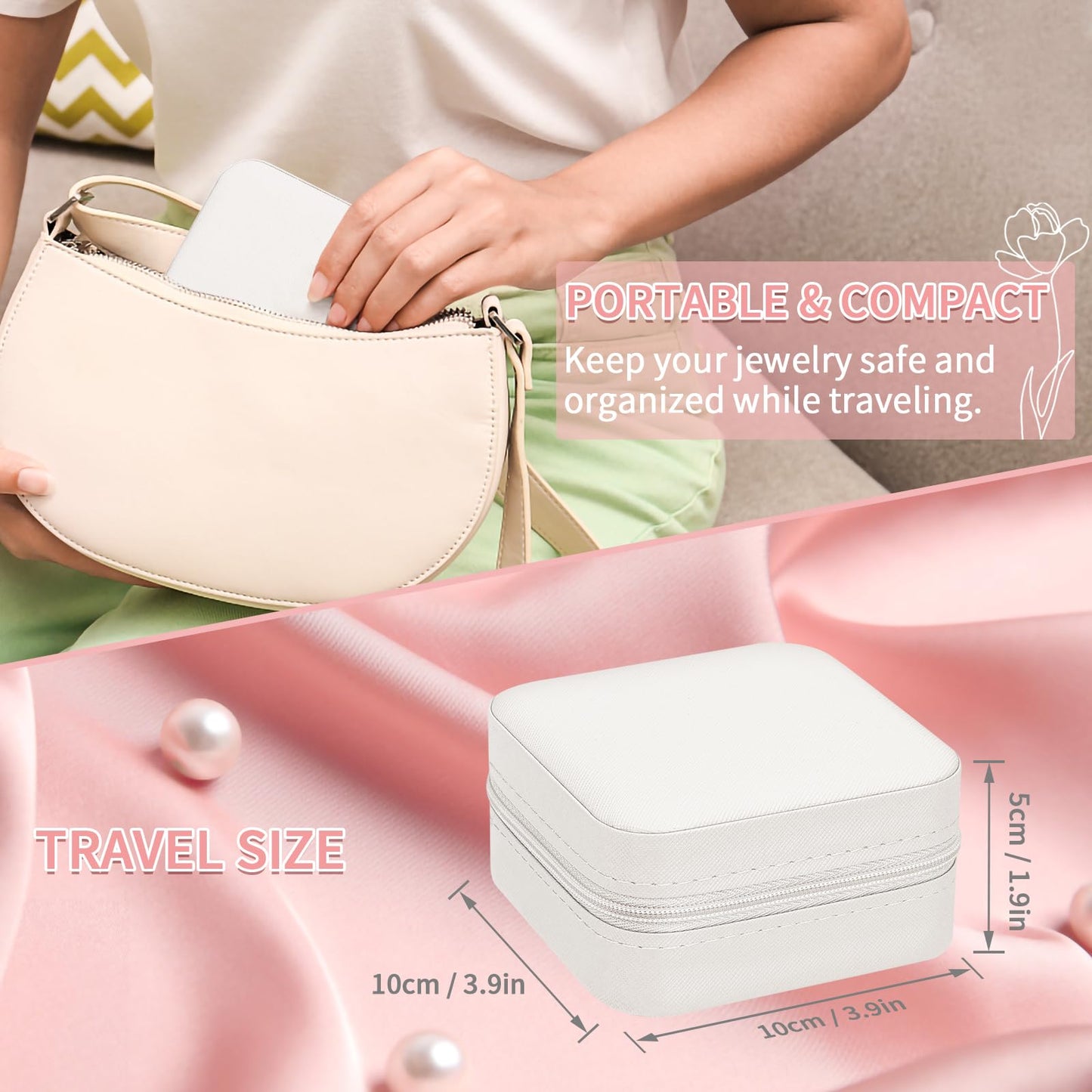 Leezmark 8 Pcs Jewelry Travel Case, Bridesmaid Gifts Set Of 6 & 8, Velvet Portable Jewelry Travel Organizer Small Jewelry Box Bridesmaid Proposal Gifts Box Mini Storage Organizer Storage Box, White