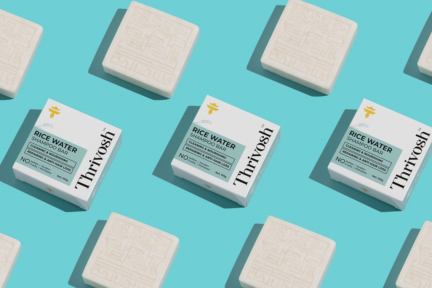 Thrivosh Rice Water for Hair Growth Shampoo Bar – 2 in 1 Shampoo and Conditioner – pH Balanced Vegan Friendly Dry Shampoo Bar for All Hair Types – Anti-Loss and Repairing 100g